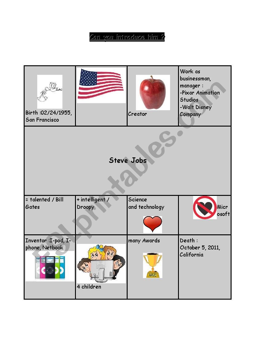 Steve Jobs´ biography - ESL worksheet by lalou82