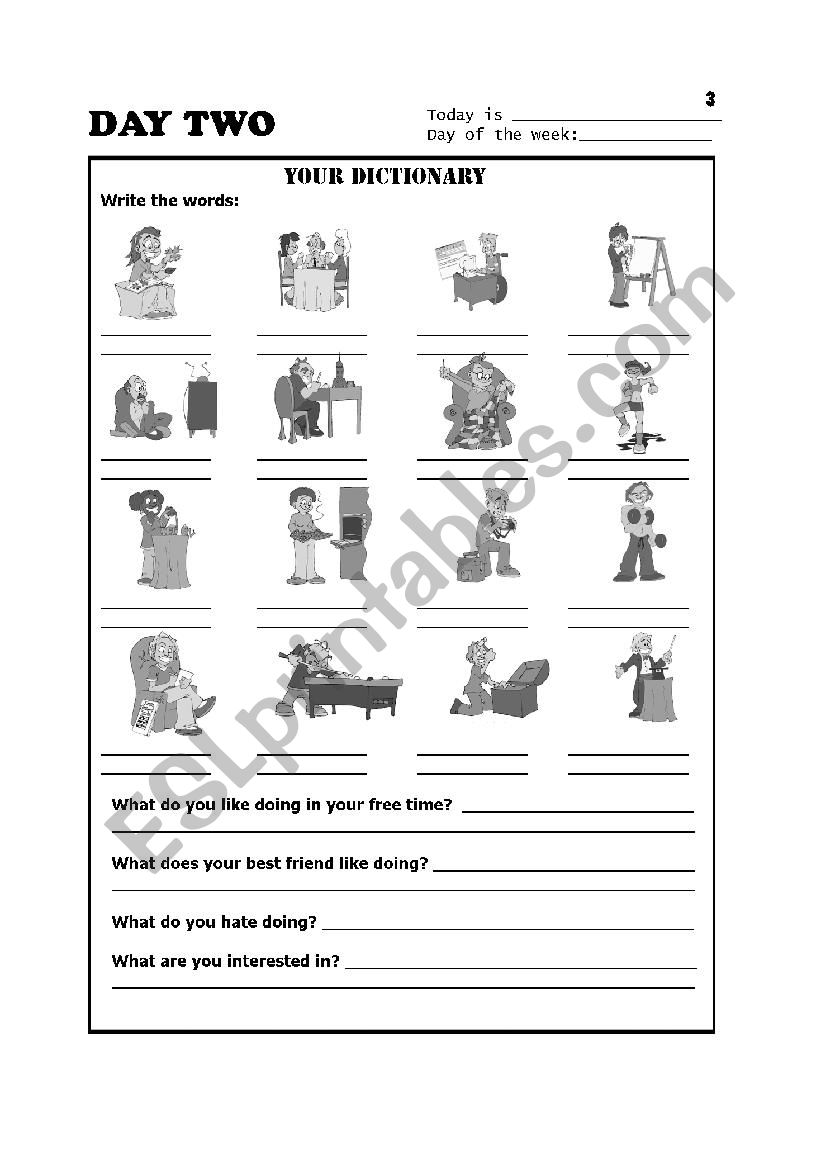 Peter Pan Themed Week Series - Day 2 Free Time Activities vocabulary and writing