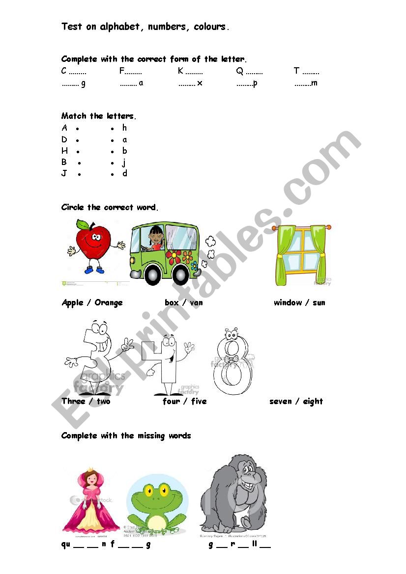 test on alphabet worksheet