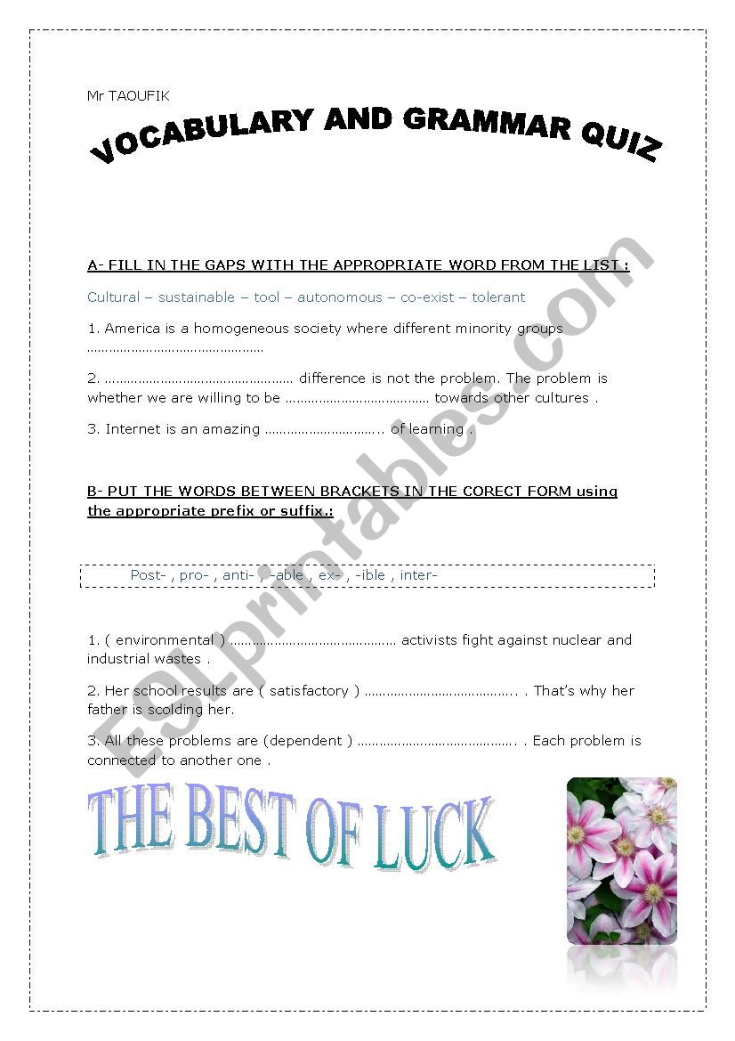 QUIZ worksheet