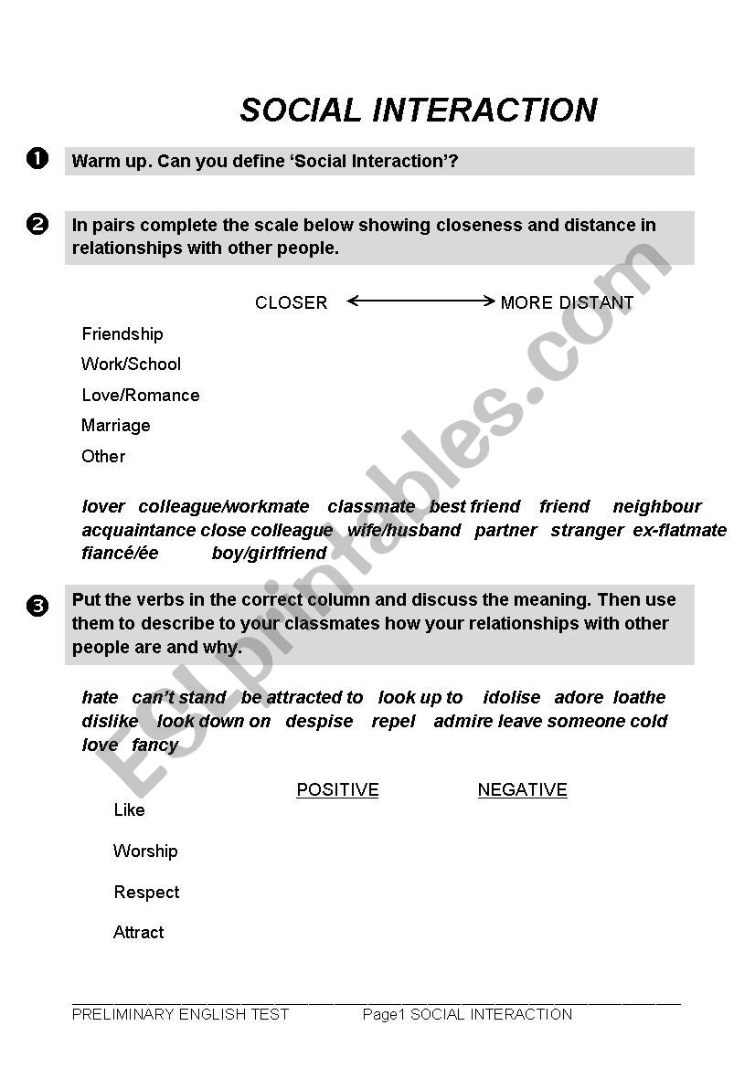 SOCIAL INTERACTION for PET (Preliminary English Test)