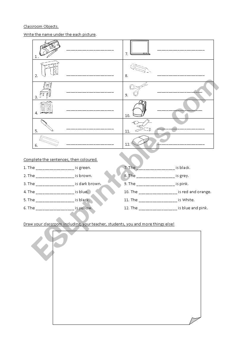 Classroom Objects worksheet