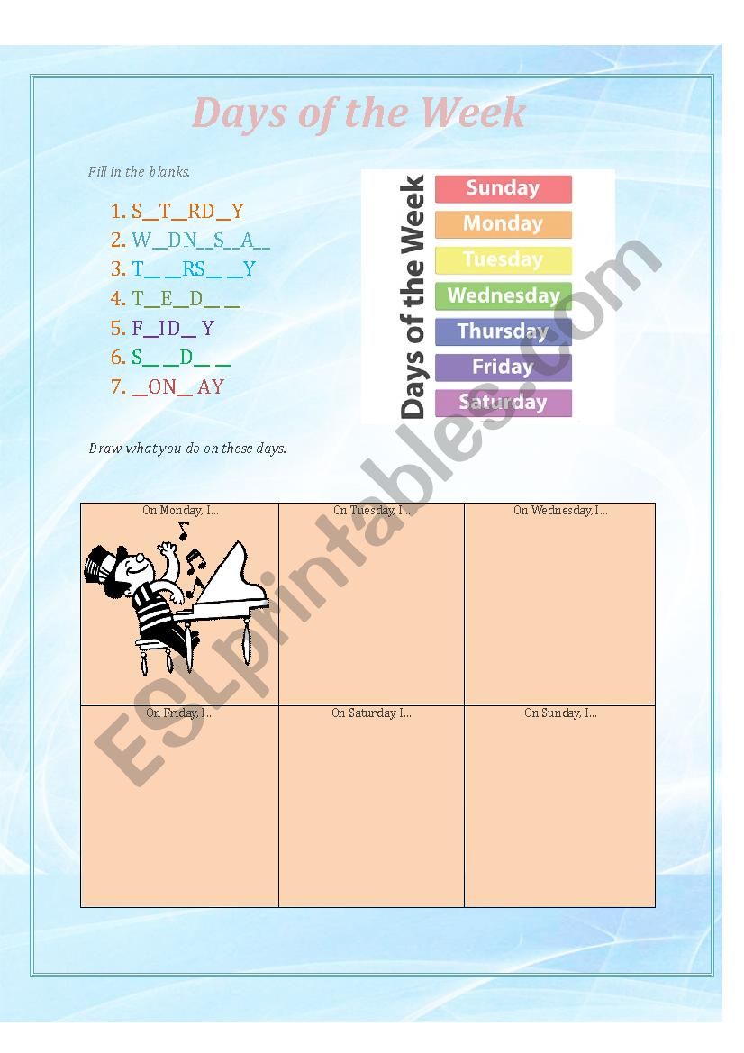 Days of the Week II worksheet