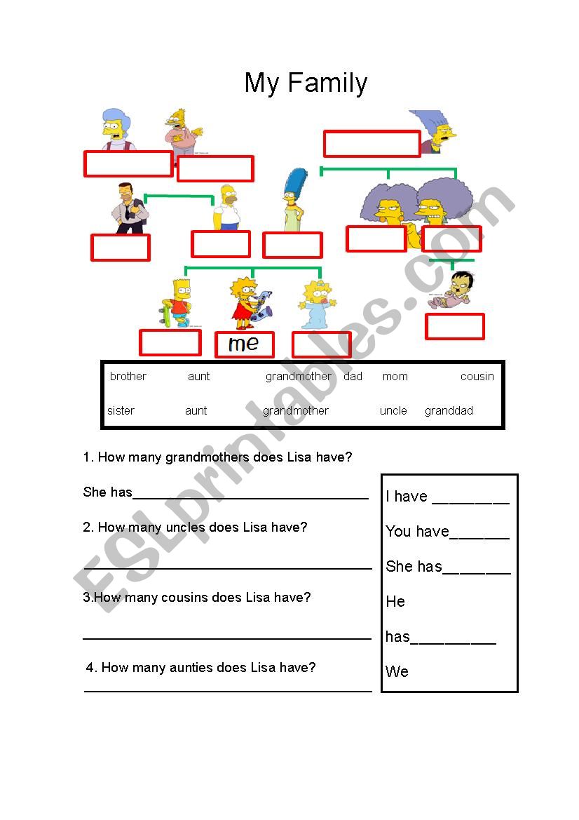 Simpsons family tree worksheet