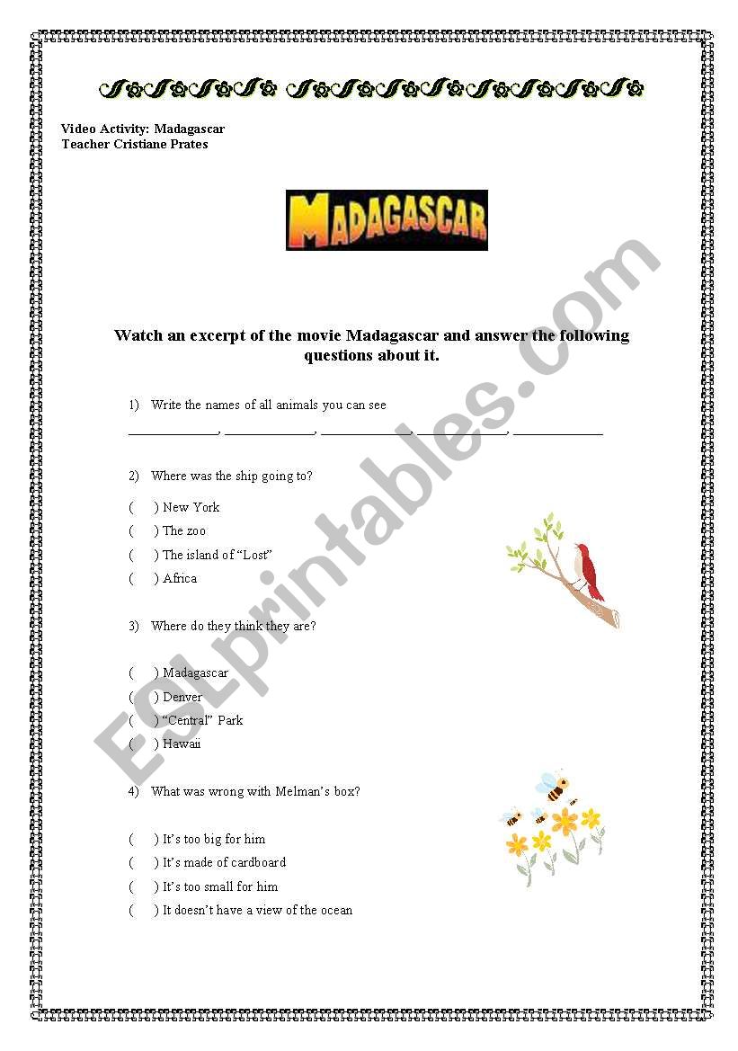 video activity - Madagascar worksheet