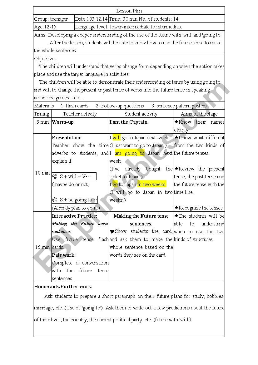 The PPP lesson plan worksheet