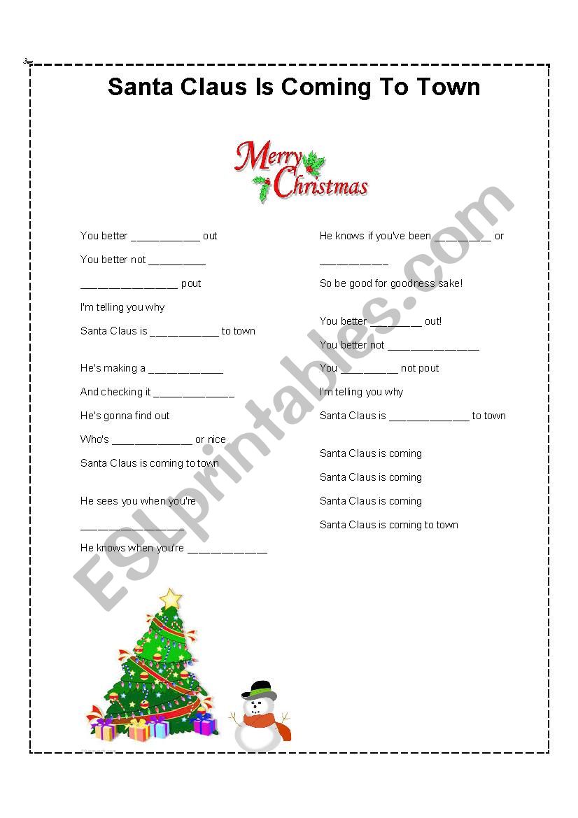 santa claus is coming to town worksheet