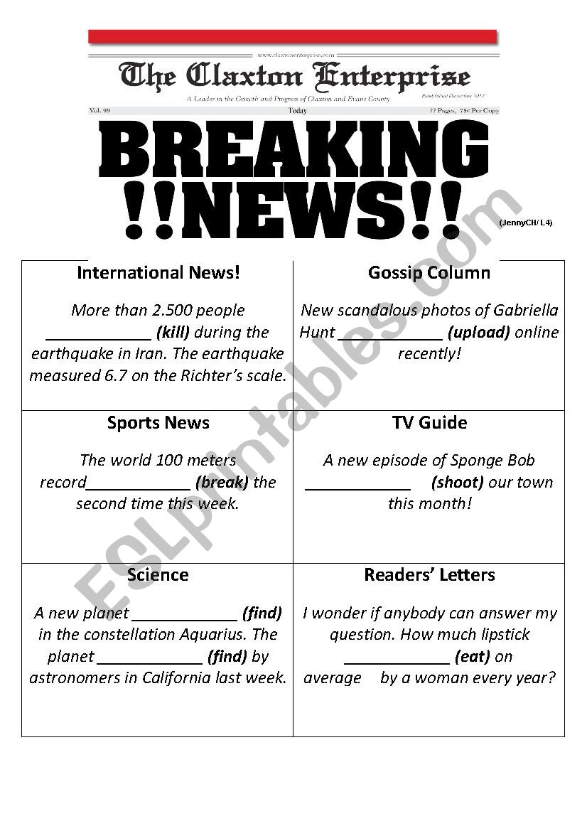 Talk about news and verbs worksheet