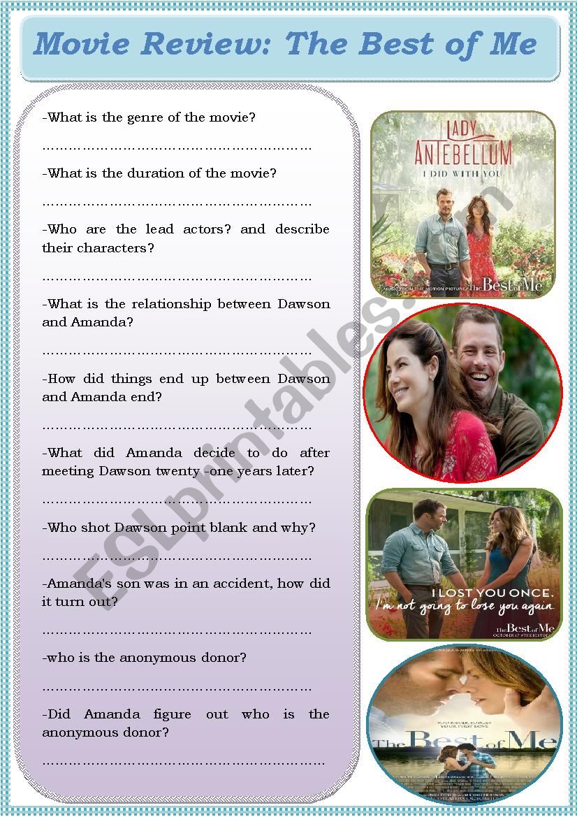 The Best of Me worksheet