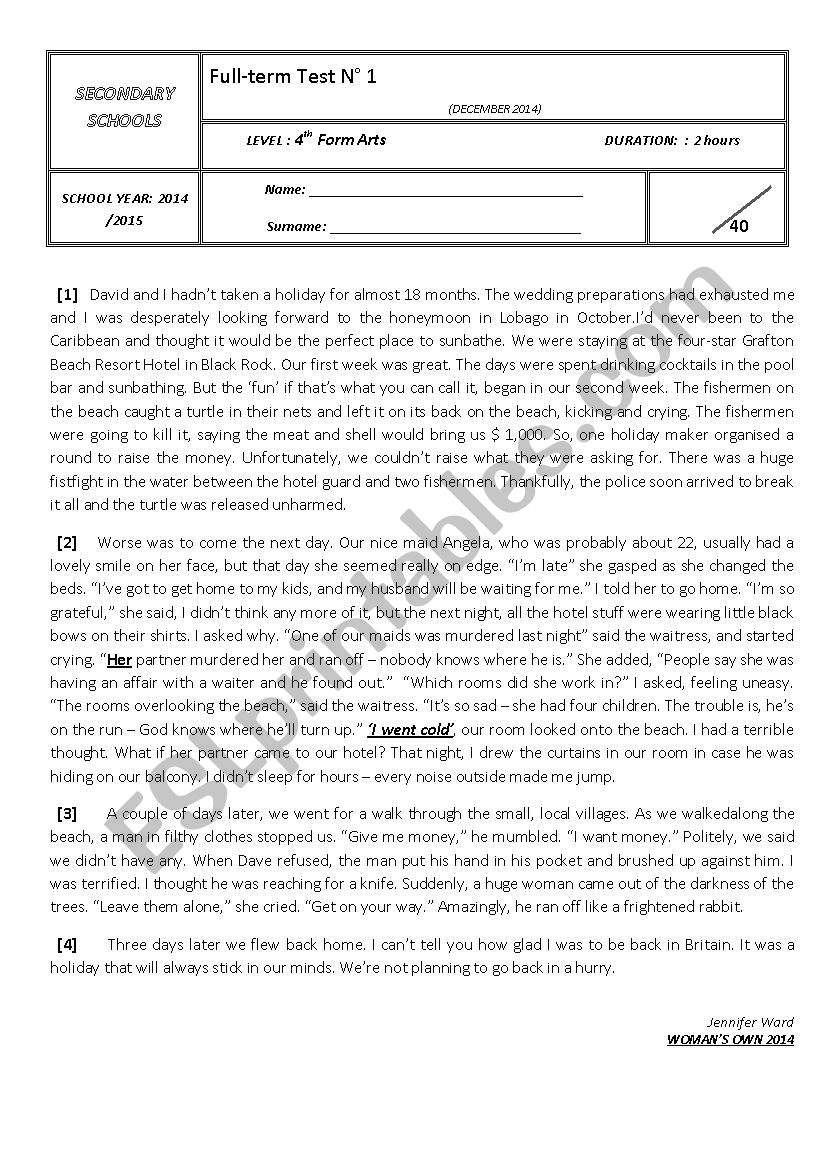 end-of-term test 1 4th formers (arts)