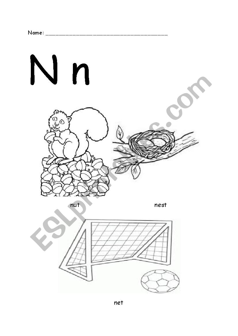 Nn letter coloring page worksheet