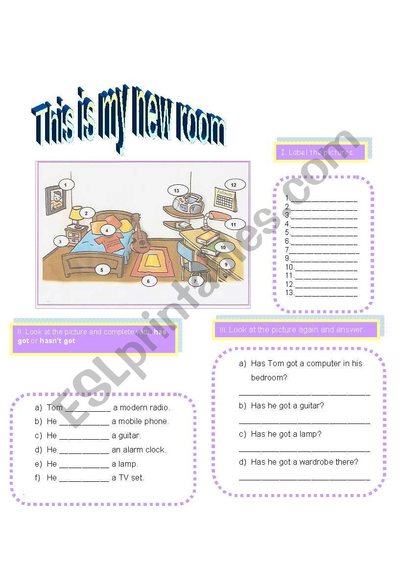 This is my new room worksheet