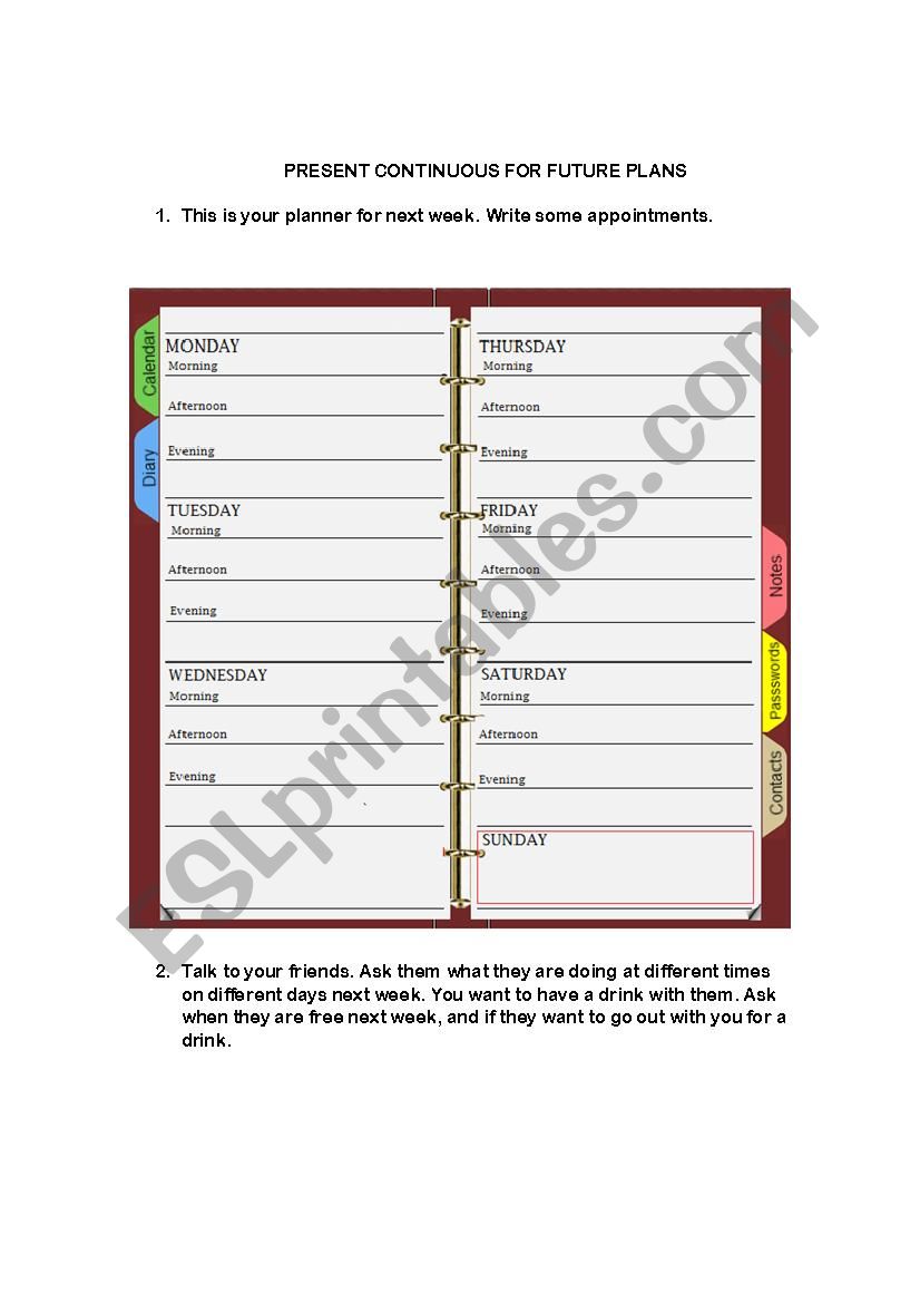 Your next week  worksheet