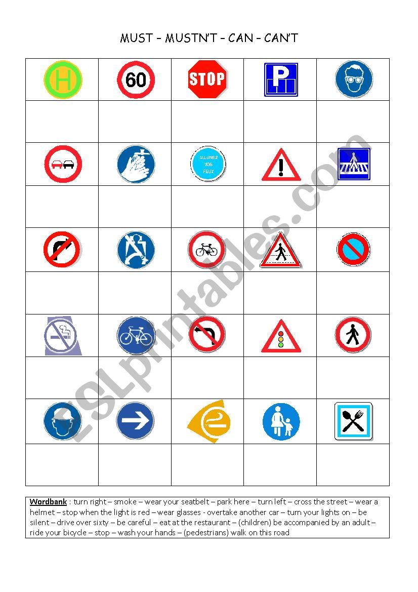 Sign boards worksheet