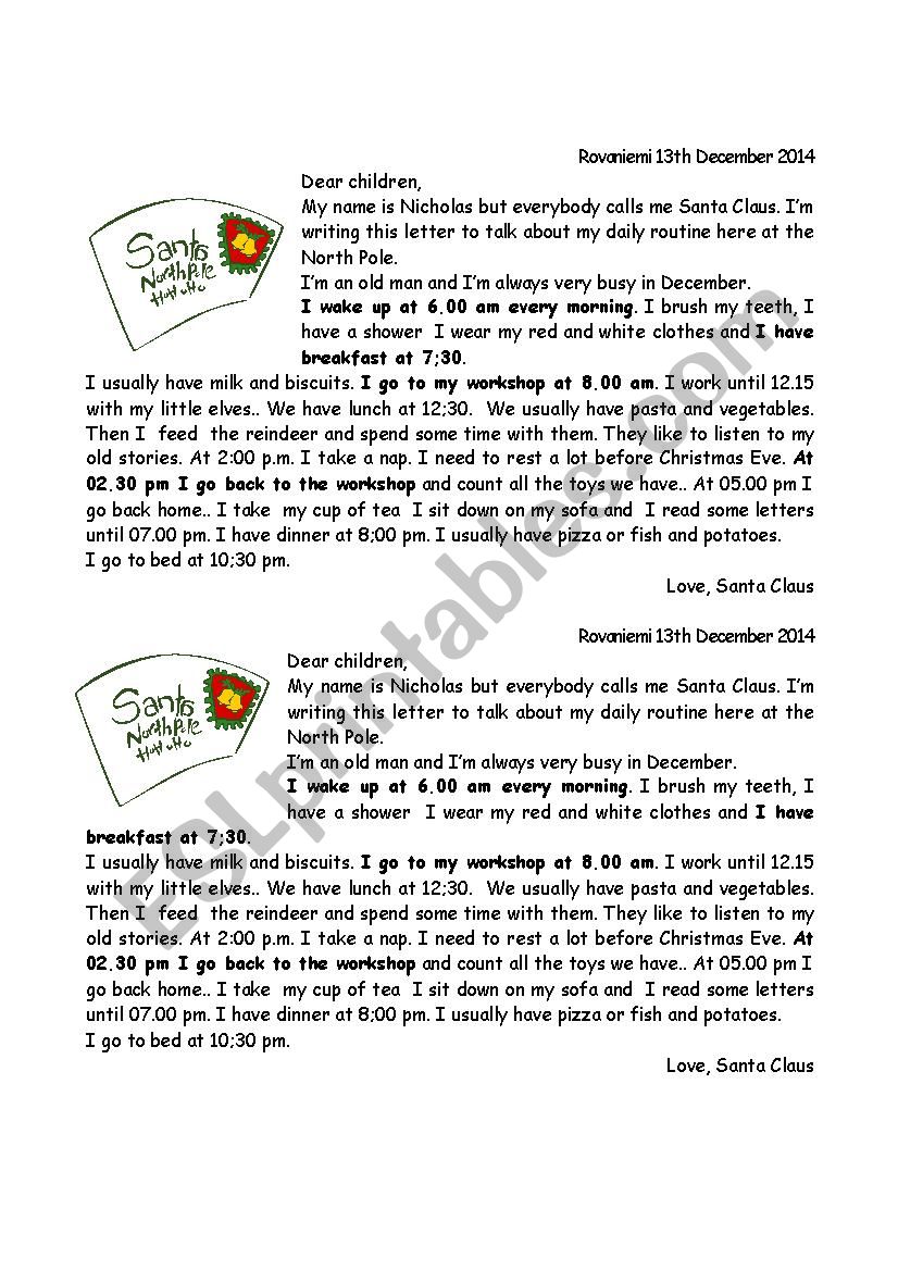 A letter from Santa worksheet