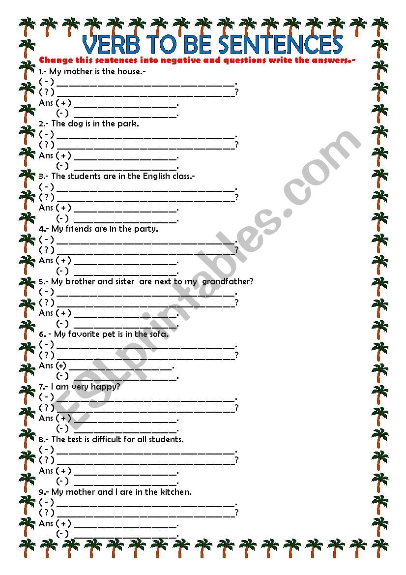 verbt to be sentences worksheet