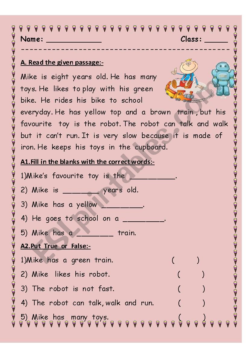 Reading Comprehension worksheet