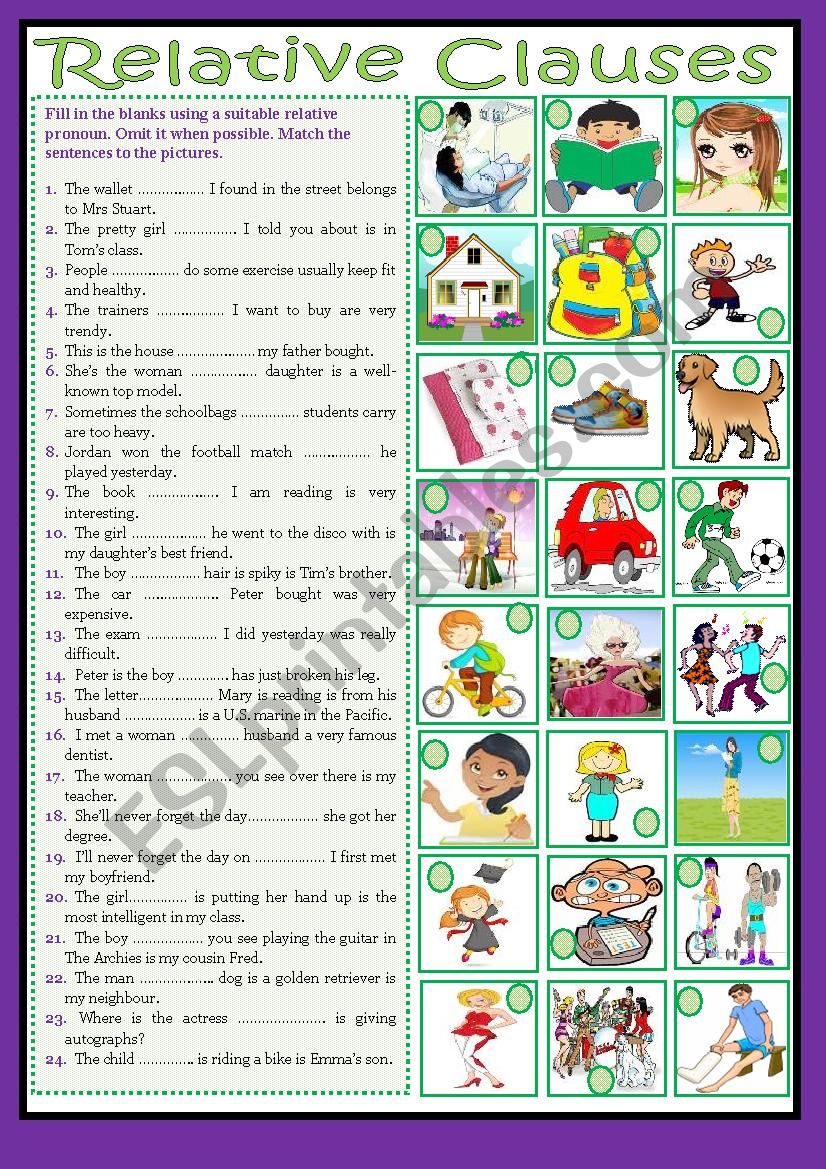 RELATIVE CLAUSES ESL Worksheet By Spyworld