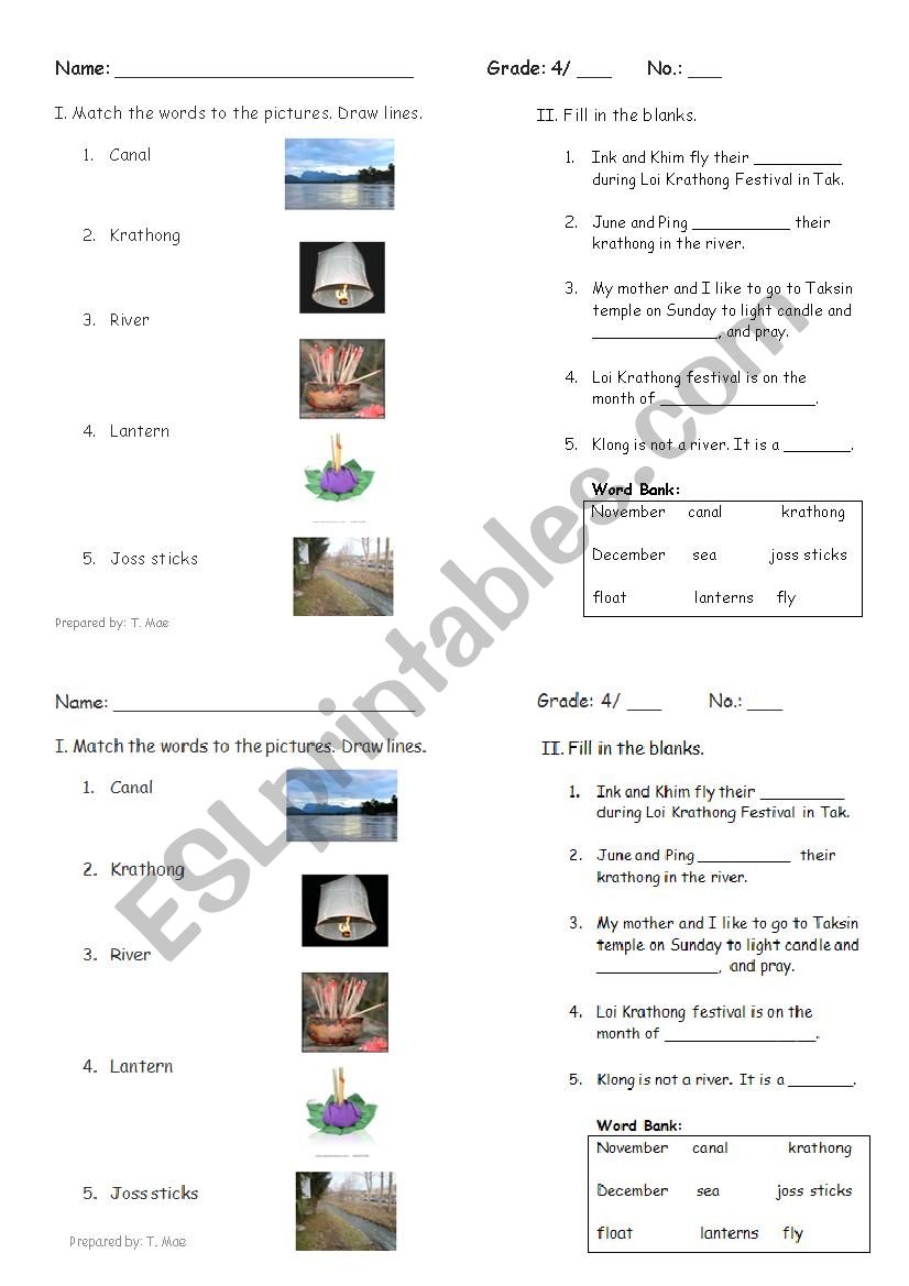 Loi Krathong Festival worksheet
