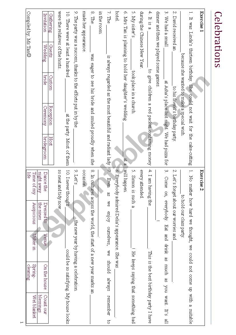 Celebration worksheet