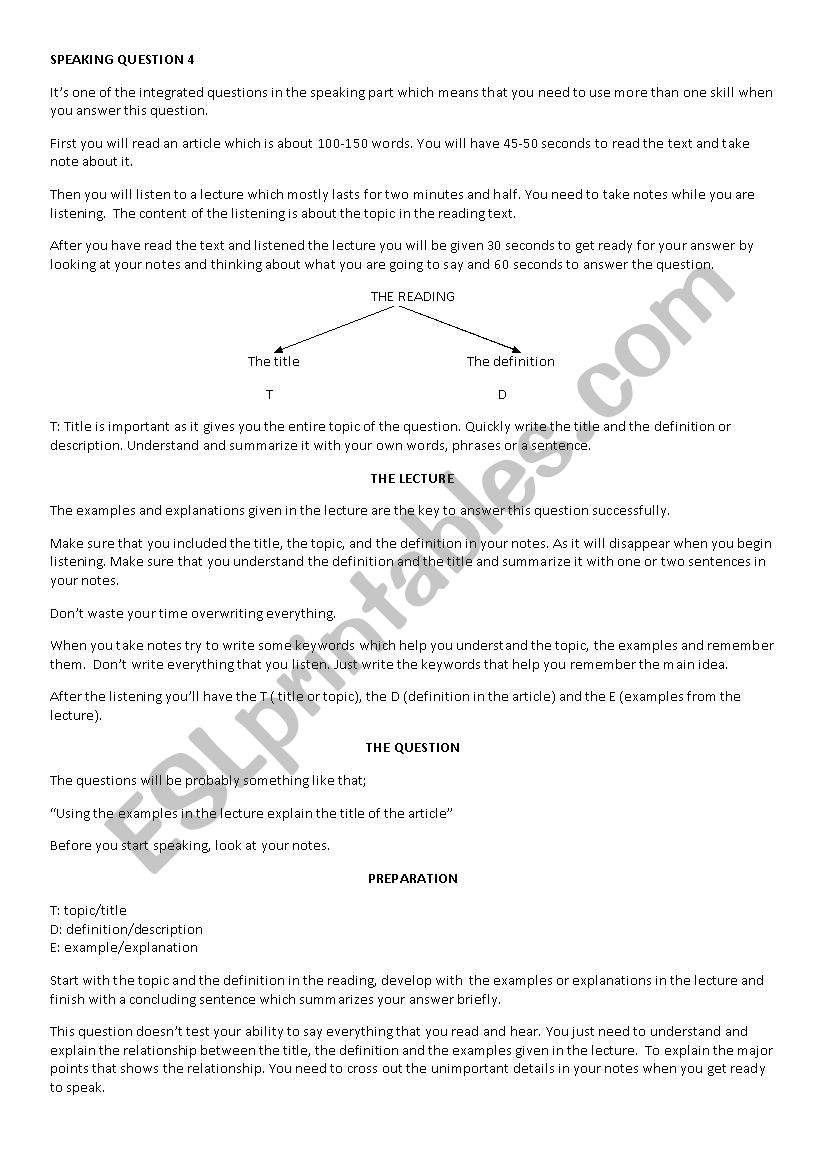 TOEFL SPEAKING GUIDELINE AND TIPS FOR QUESTION 4