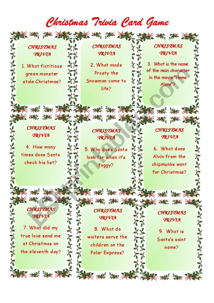 Christmas Trivia Game worksheet