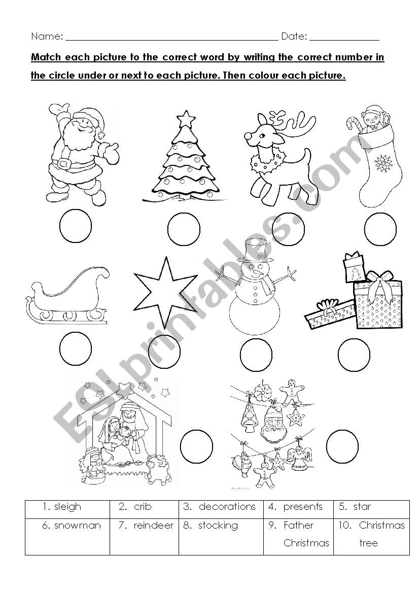 Christmas vocabulary worksheet