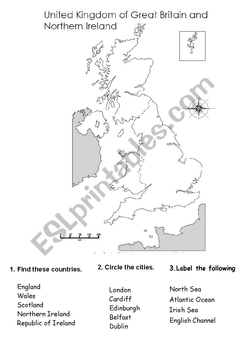 Map of the  UK worksheet