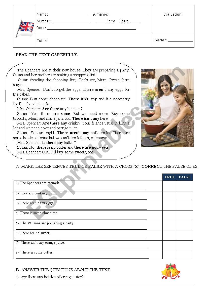 TEST 6th. Form worksheet