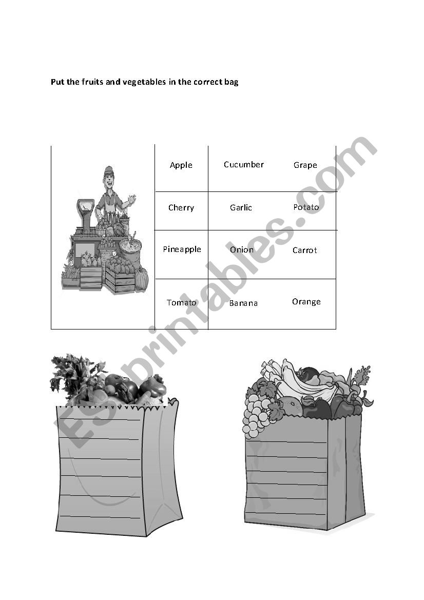 Fruits and vegetables worksheet