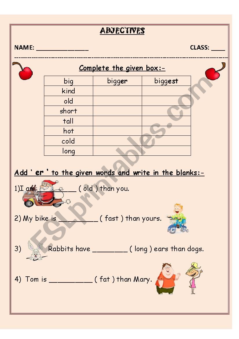 Adjectives worksheet