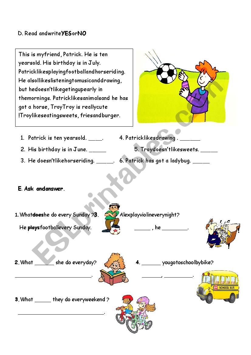 DO - DOES - READING worksheet