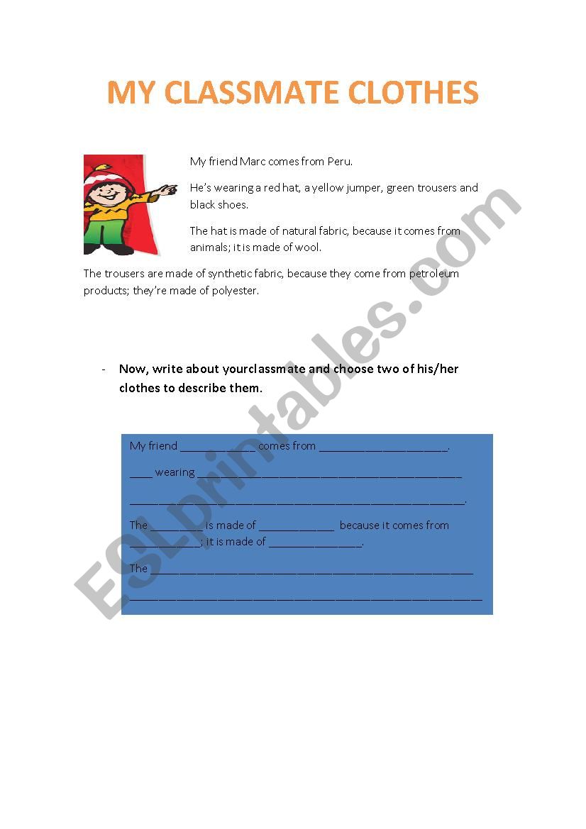 MY CLASSMATE CLOTHES worksheet