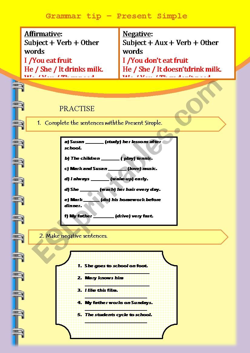 Present Simple - Aff & Neg worksheet