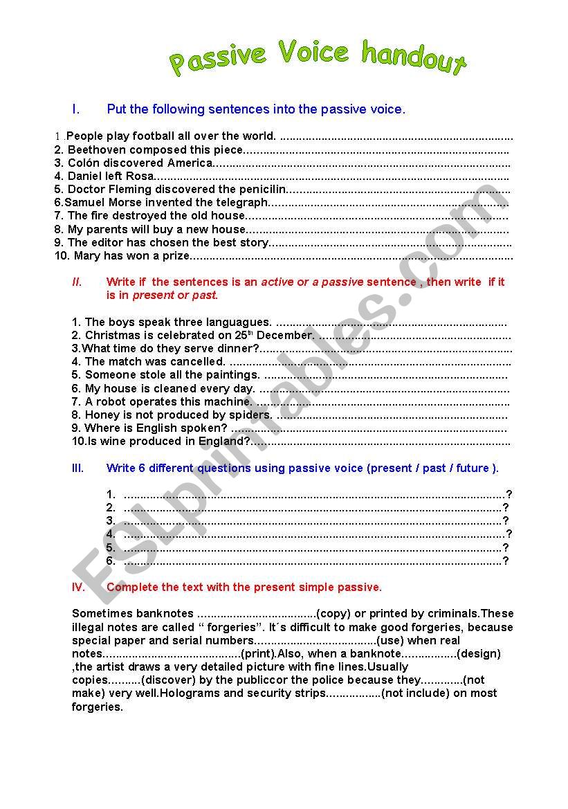 Passive voice handout worksheet
