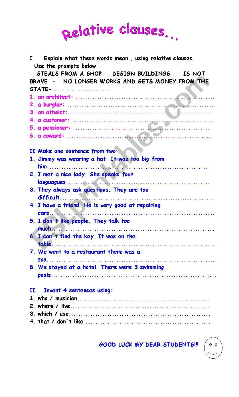 Relative clauses worksheet