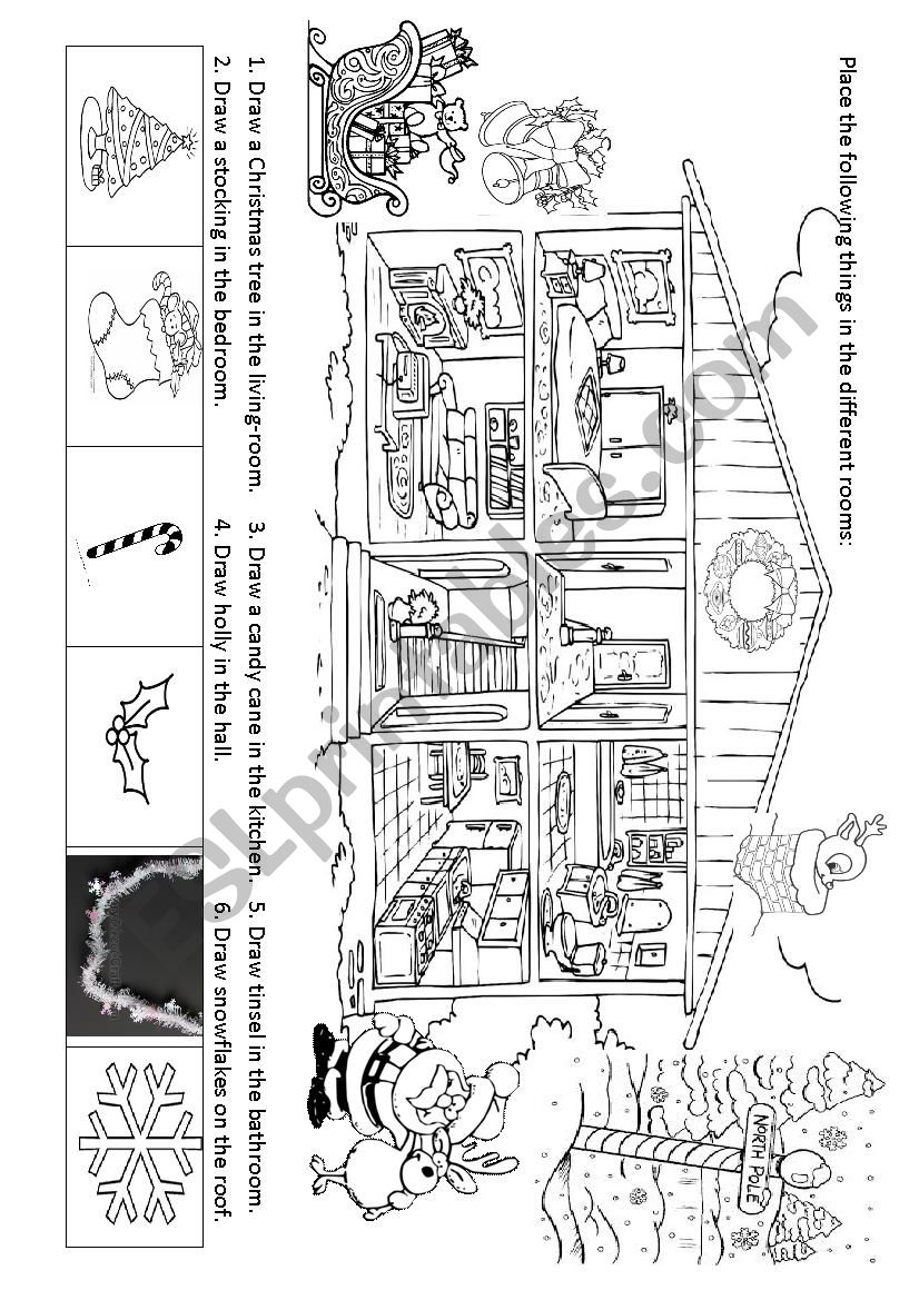 Christmas worksheet house vocabulary 