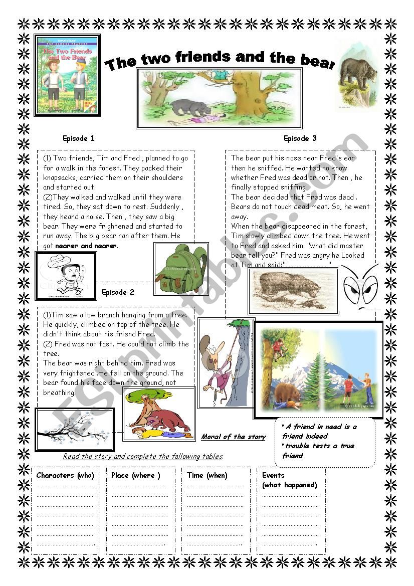 the friends and the bear worksheet