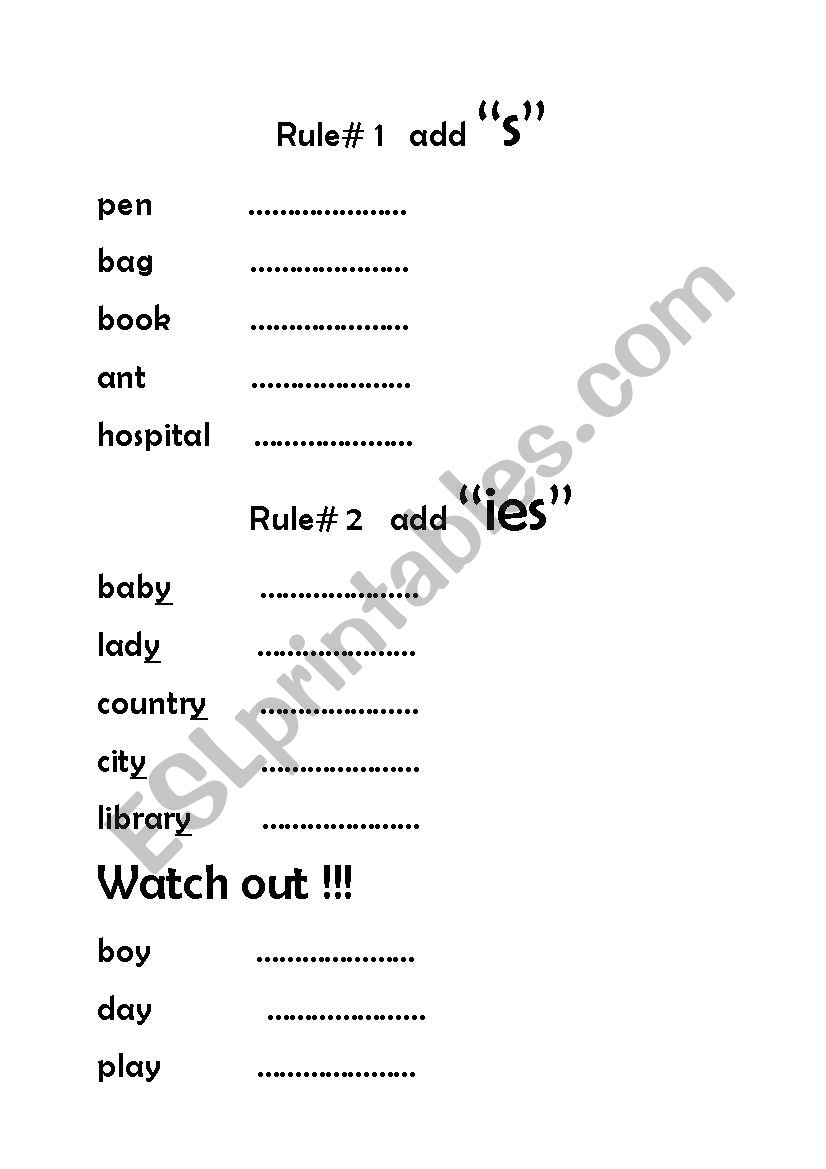 Singulars & Plurals (4 pages) worksheet