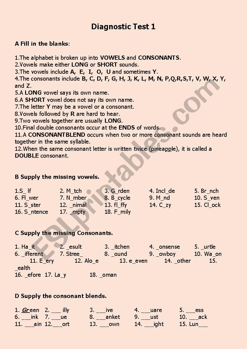 DIAGNOSTIC TEST worksheet