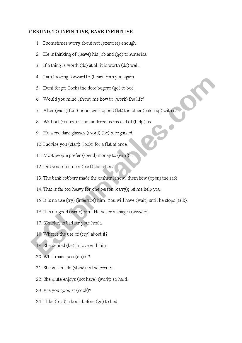 Gerunds worksheet