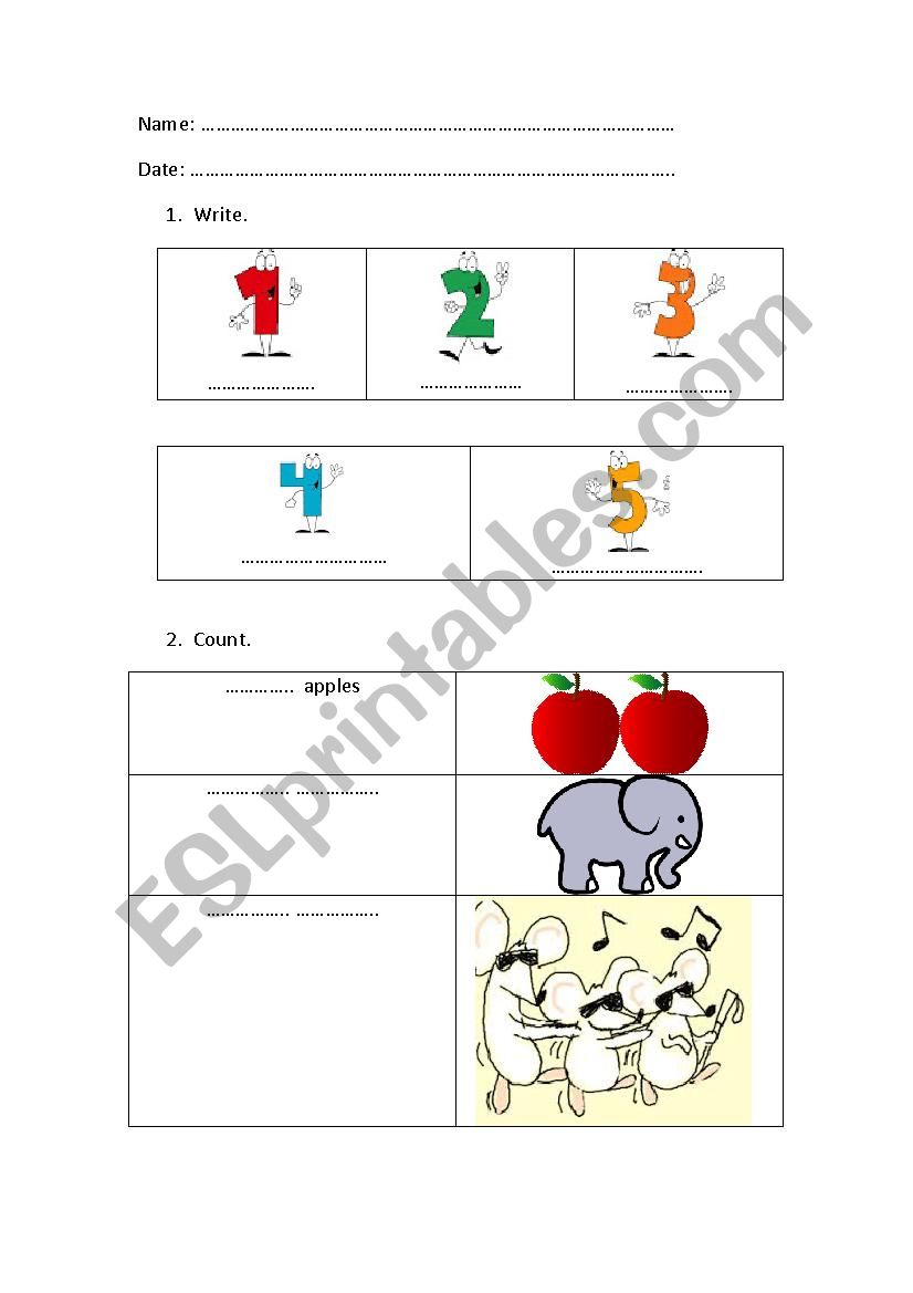 numbers 1-5 worksheet