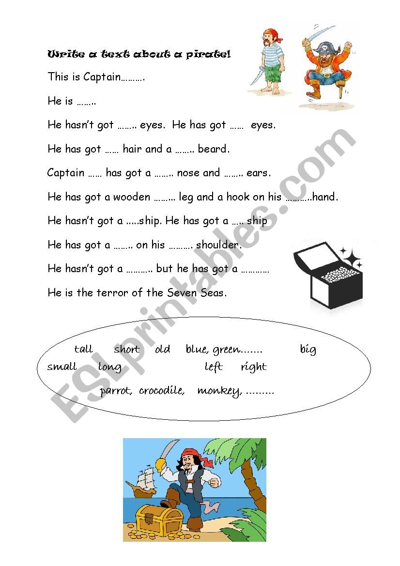 Write a text about a pirate worksheet