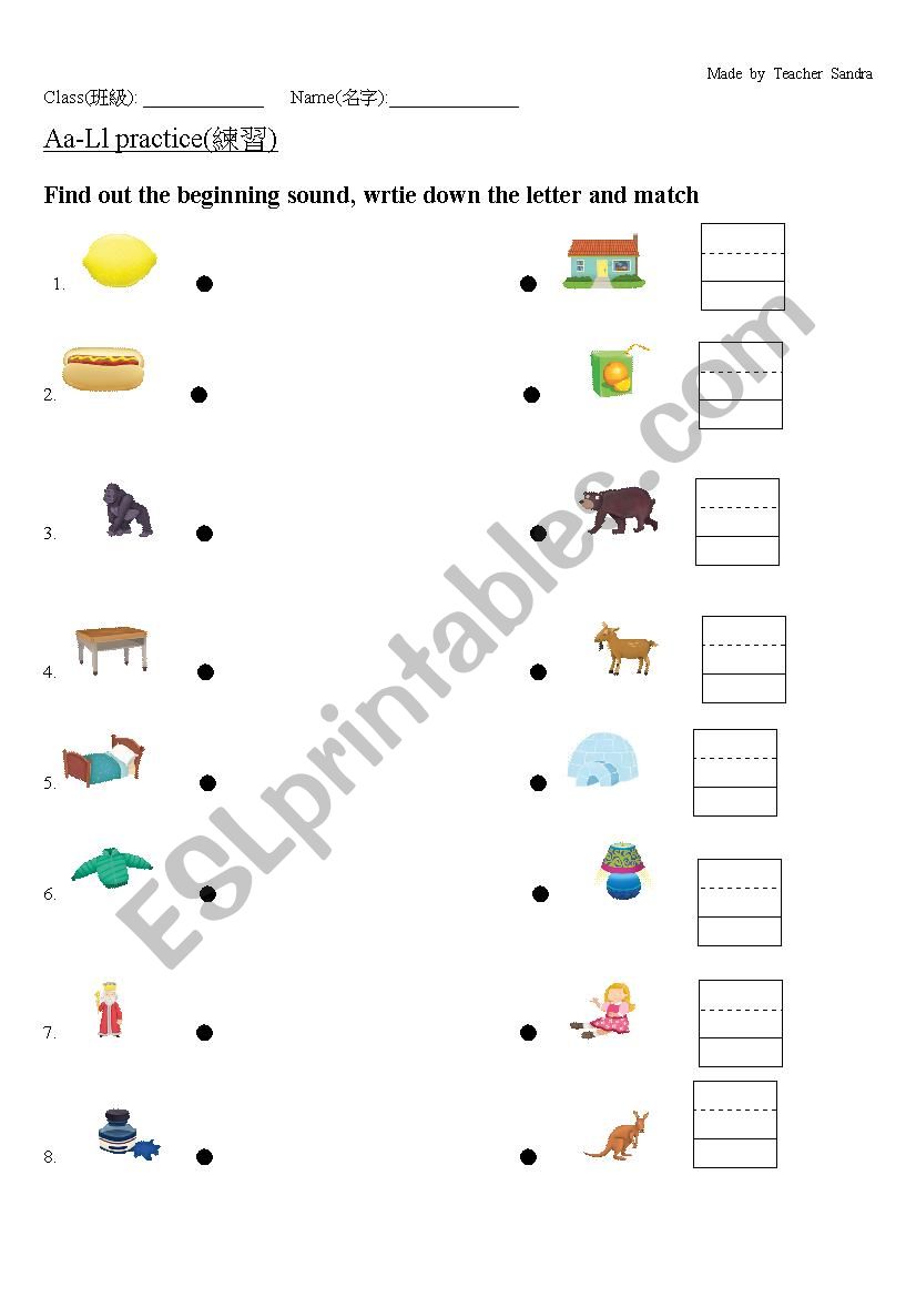 Aa-Ll phonics and writing practice