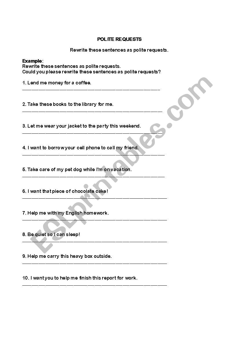 Polite Requests Worksheet worksheet
