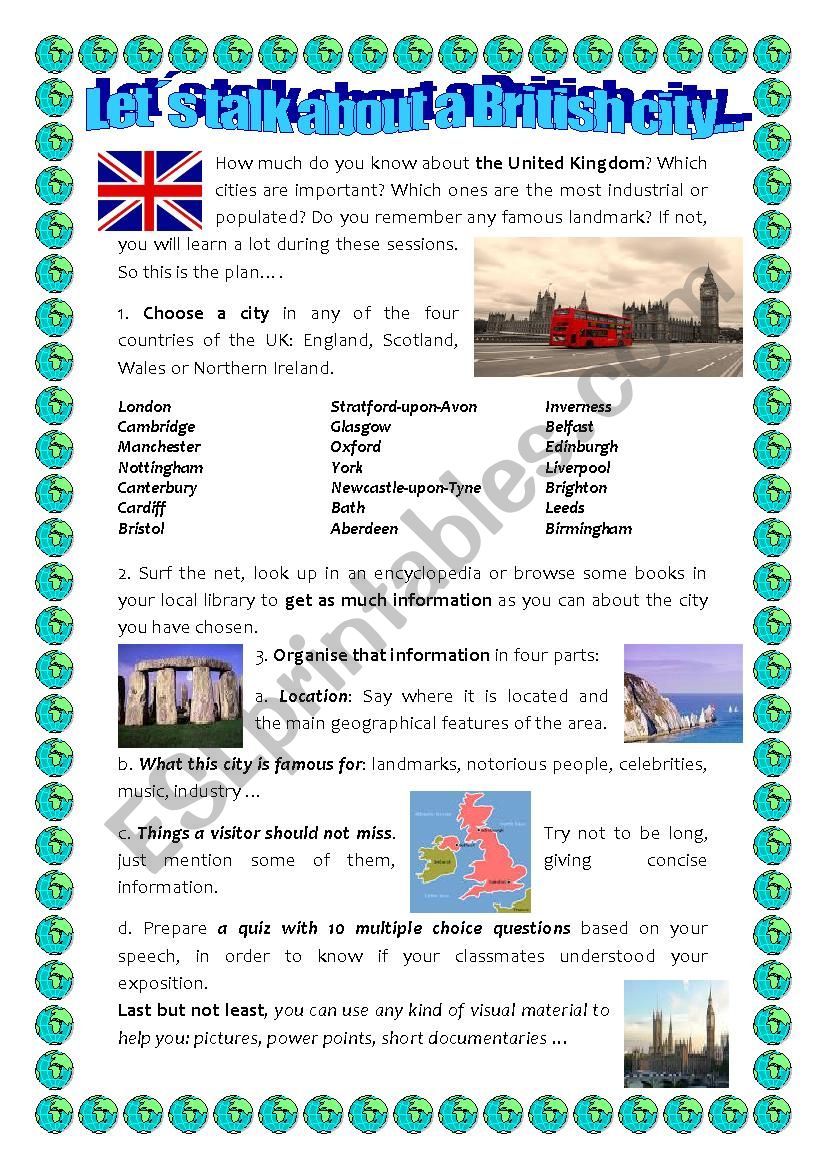 BRITISH CITIES PROJECT worksheet