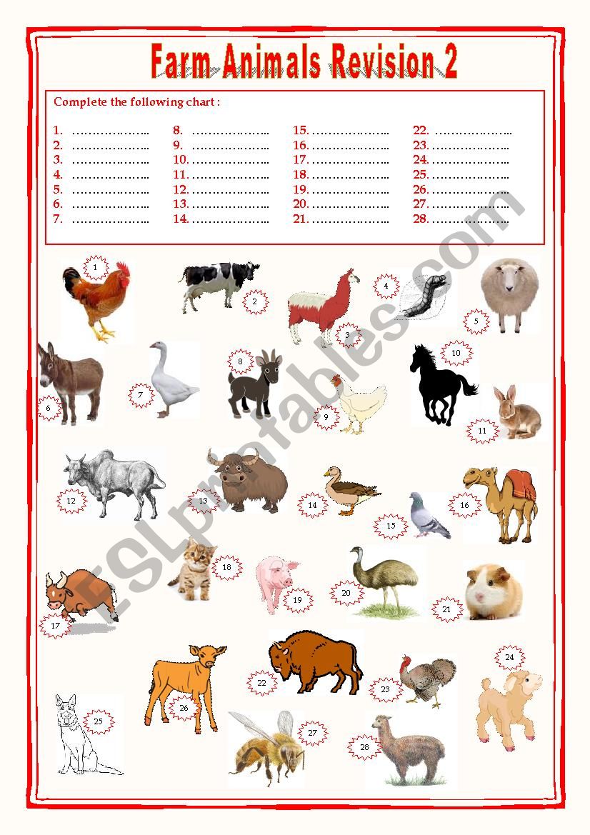 Farm animals Revision 2 worksheet
