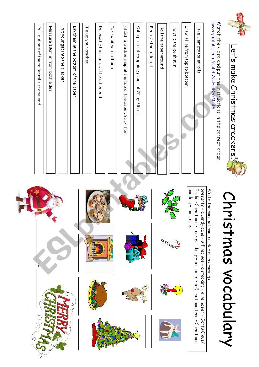 Making Christmas crackers + christmas Vocabulary 