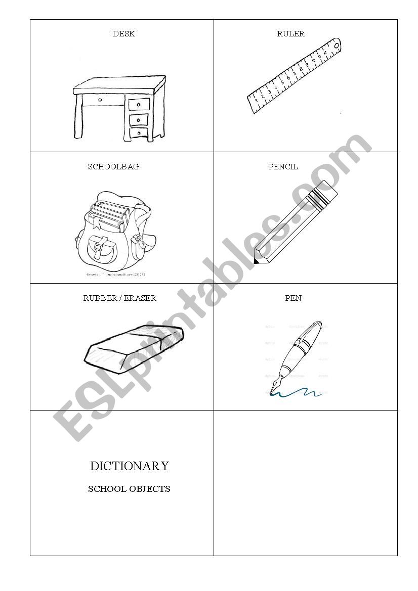 Classroom objects dictionary worksheet