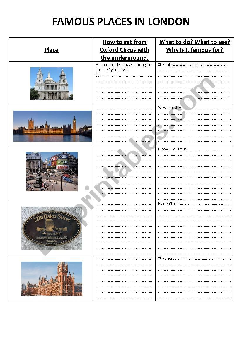 places in London worksheet